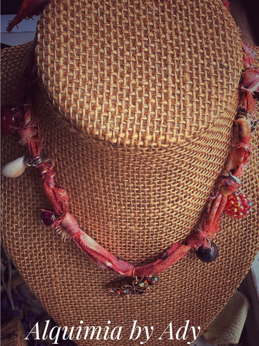 Handwoven Coral-Pink Silk Bead Necklace